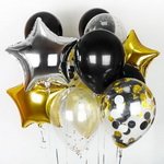 композиция из фольгированных звезд, шариков с конфетти и шаров с гелием черного цвета подарок парню 
