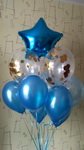 композиция из шаров синего цвета с фольгирогванной звездой и шариками с конфетти подарок для мужчины
