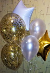 букет композиция из воздушных шаров звезды из фольги и шарики с золотым конфетти на подарок