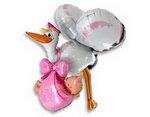 Фольгированные гелиевые шары аист розовый для девочки