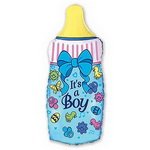 фольгированный шар в форме бутылочка голубая для мальчика с надписью: its a boy