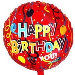 круглый фольгированный шар: happy birthday с серпантином и шарами