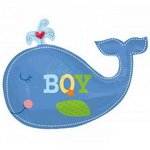 фольгировынный шар кит голубой с надписью: baby boy