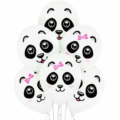 прикольные и милые гелиевые шарики с рисунком панды с розовым бантом на 8 марта на подарок девушке